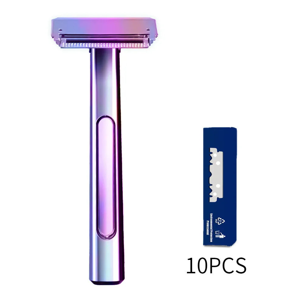 20T double-layer half-blade manual shaver in silver, gun, bronze, or gold-plated purple with 10 blades