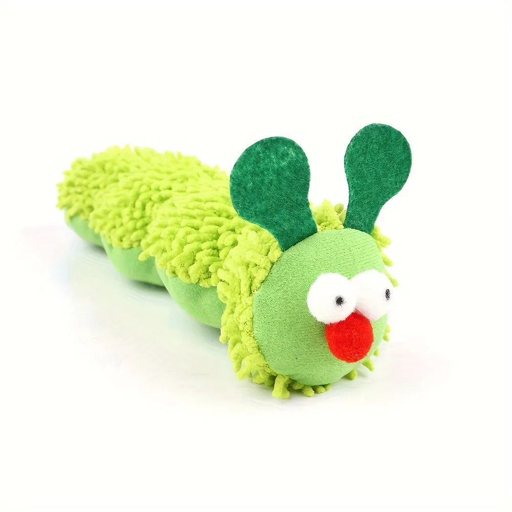 Green interactive plush cat toy pillow with sports design, showing scale.