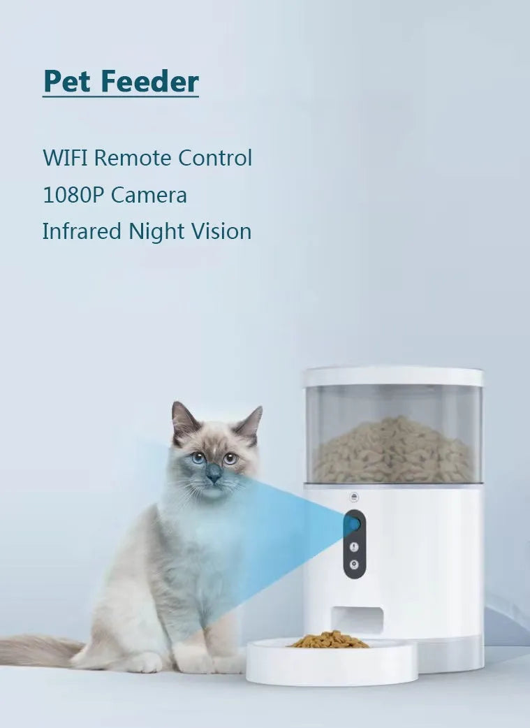 Smart ABS automatic pet feeder water dispenser white voice version with front panel on tabletop