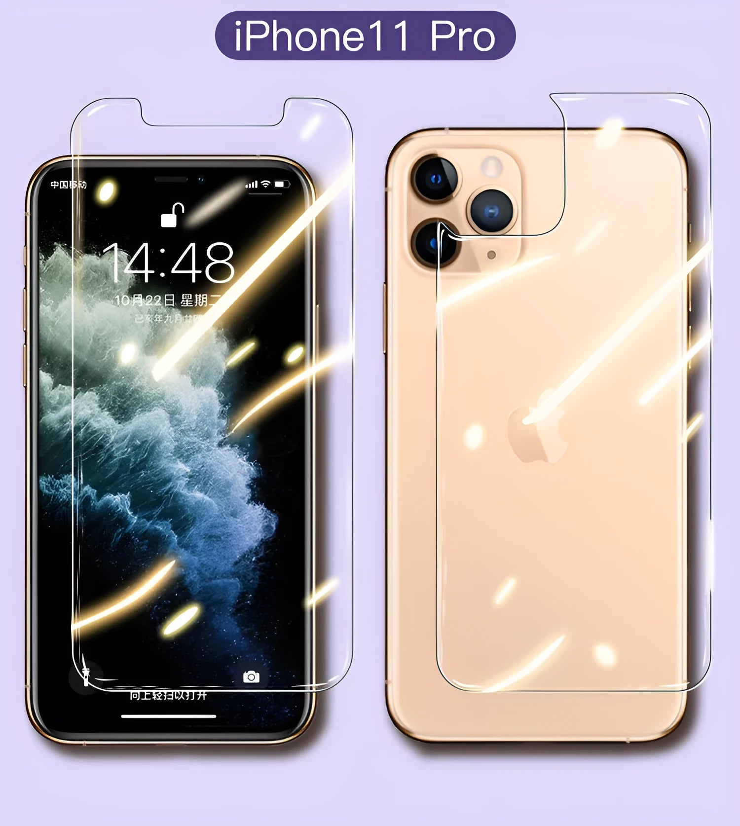 Tempered glass screen protector for Apple iPhone with rear and front film options.