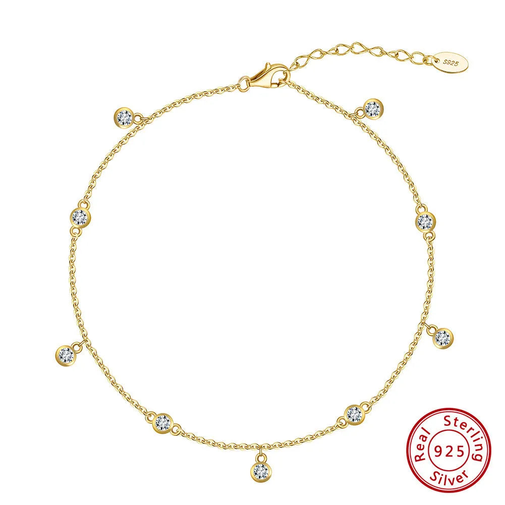 Women's silver anklet with geometric zirconium pendant in gold and platinum colour options