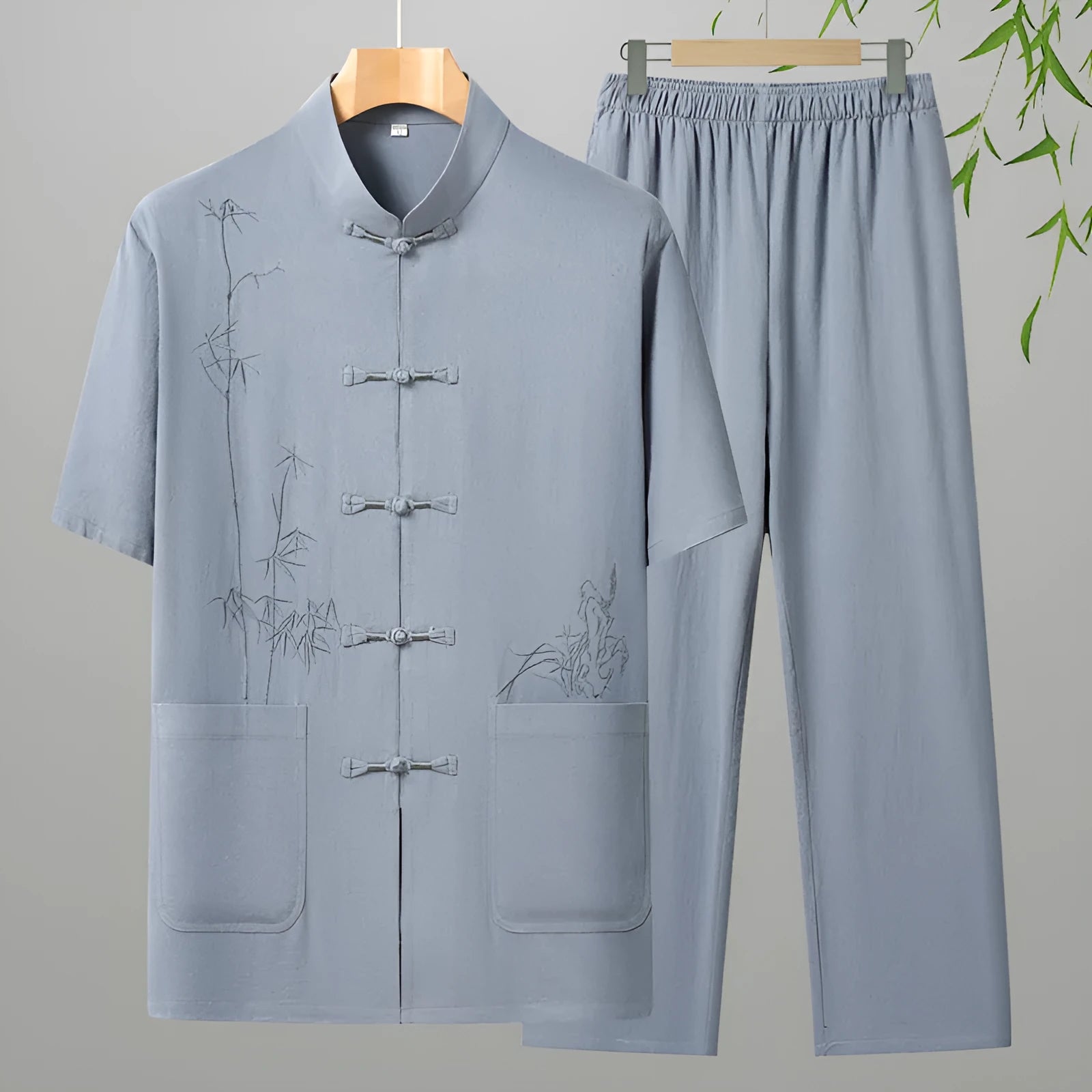 Cotton short-sleeved leisure suit for older men in multiple colour options with two-piece construction
