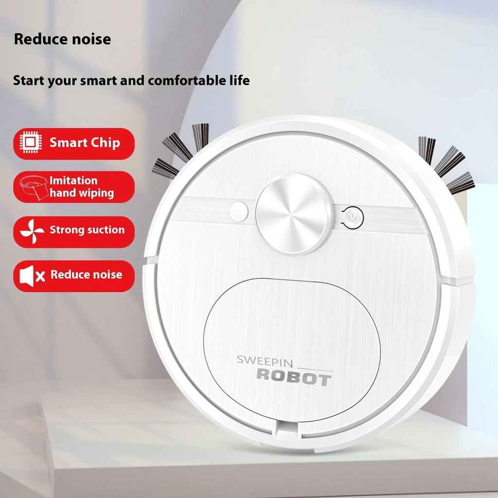 White or black 3-in-1 robotic floor cleaner with vacuum, sweep, and mop functions