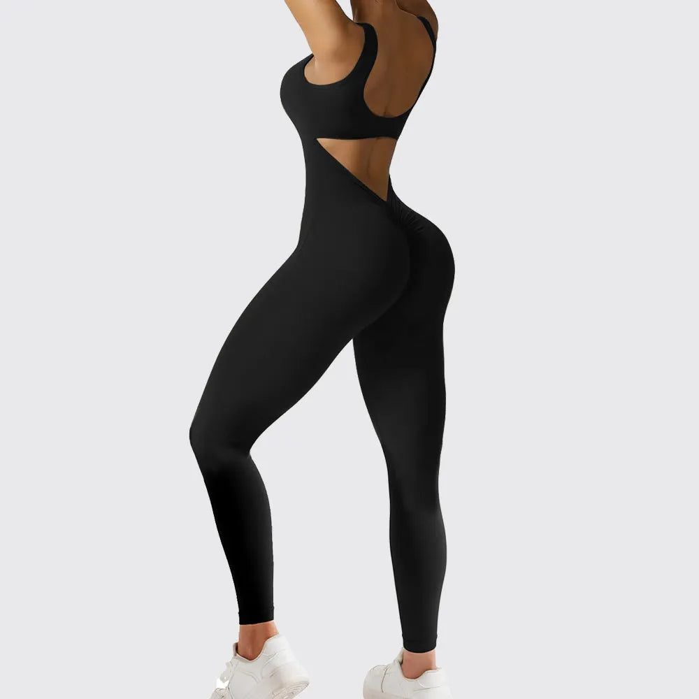 Women's sleeveless flare jumpsuit for yoga fitness in high elasticity polyester fabric