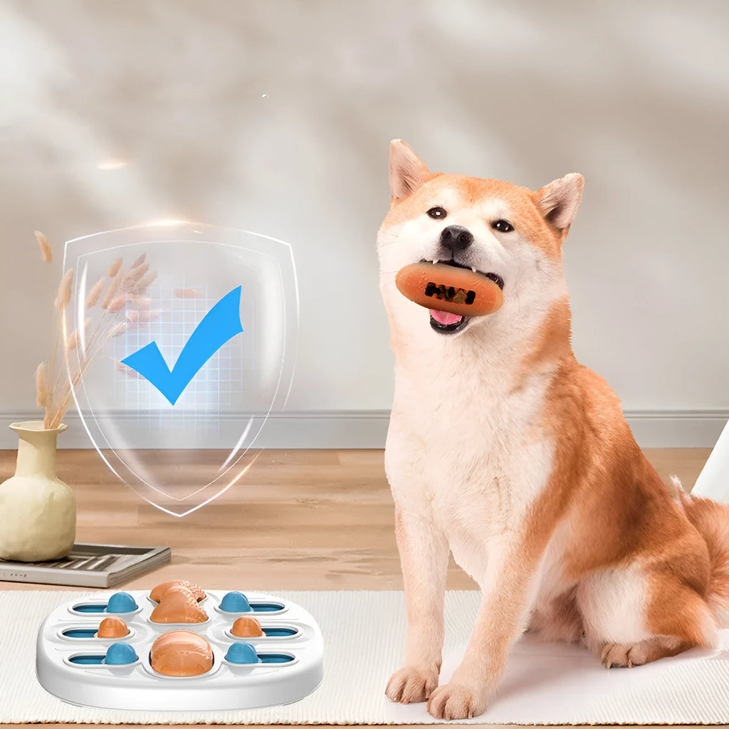34.5cm slow food feeder for cats and dogs in plastic and silicone, busy disk licking plate on floor