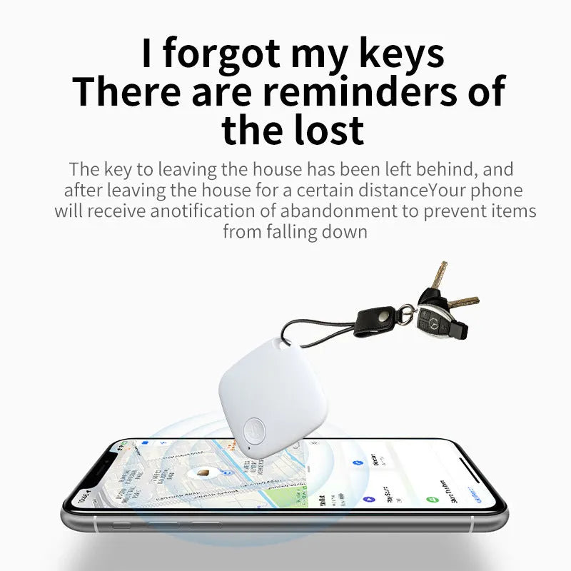 Circular Bluetooth anti-lost tracker device in black colour with key ring attachment