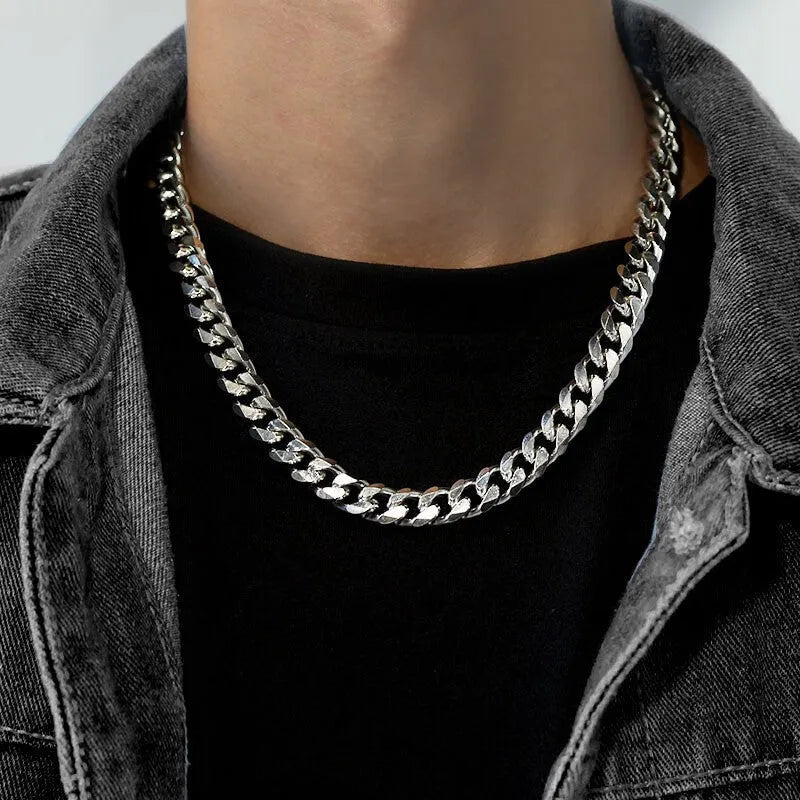 Titanium steel Cuban necklace bold link 10mm width 50cm length hip hop style unisex chain with alloy pendant