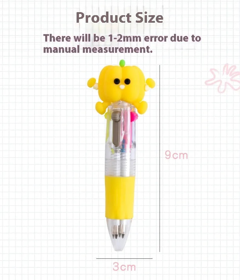 Cartoon four-colour press ballpoint pen with 0.7mm tip in random cute design