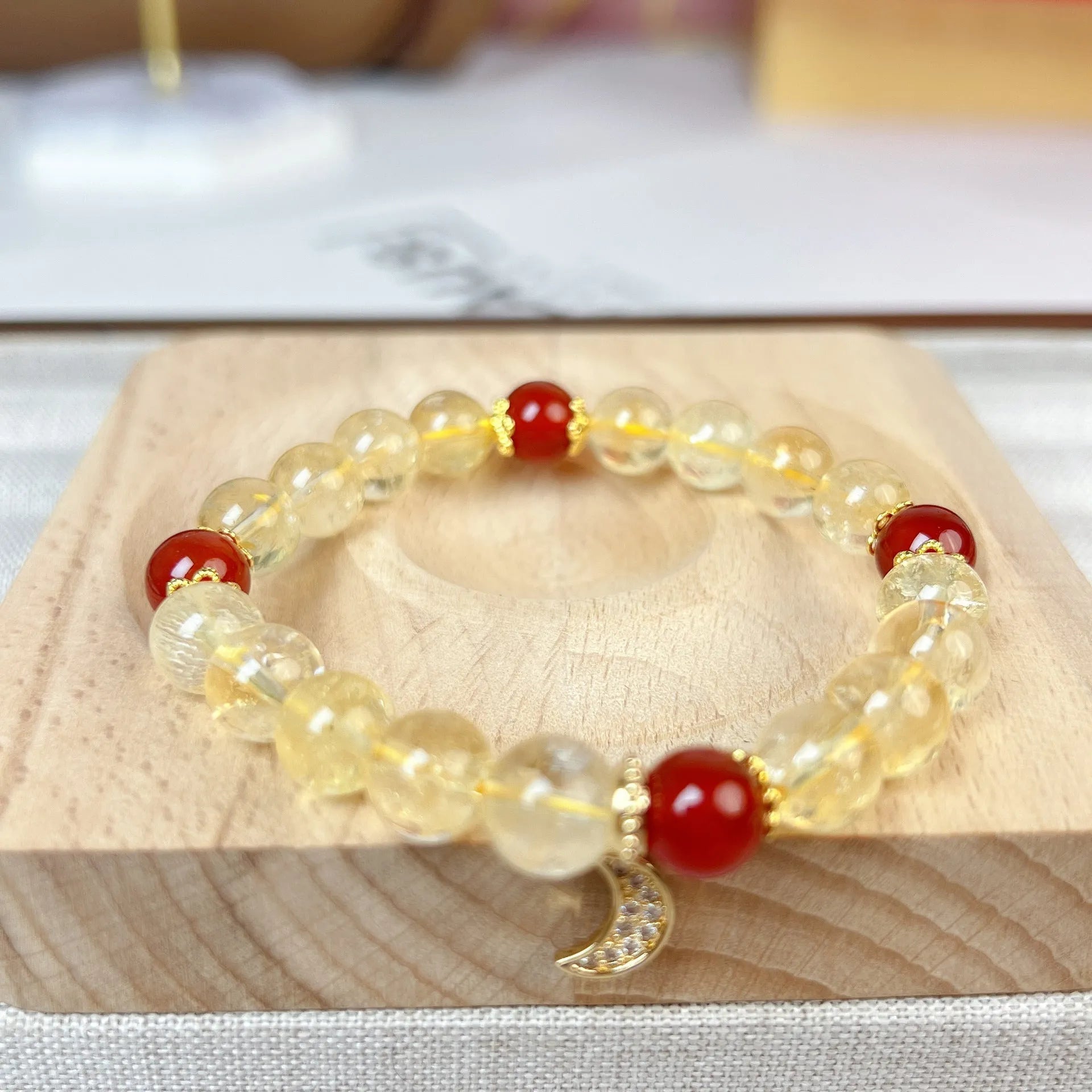 Crystal bracelet with citrine red agate moon boom design for women