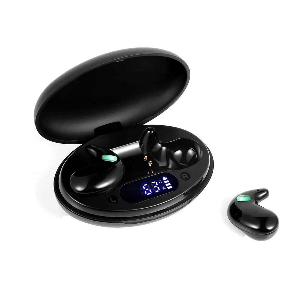 Mini invisible wireless in-ear sleep headset with digital display in black