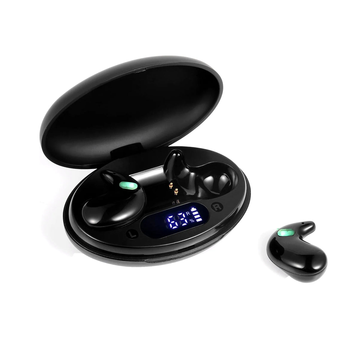 Mini invisible wireless in-ear sleep headset with digital display in black