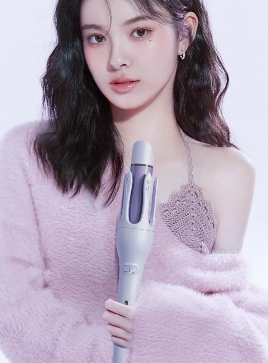 New 2-in-1 automatic hair curler straightener with ceramic barrel and temperature control in pink colour