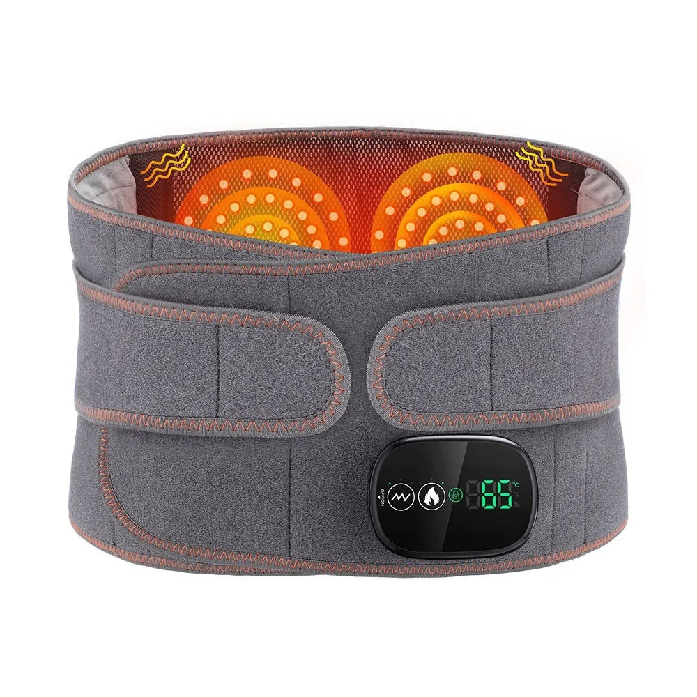 Electric heating massage belt in grey with adjustable wrap and USB cable