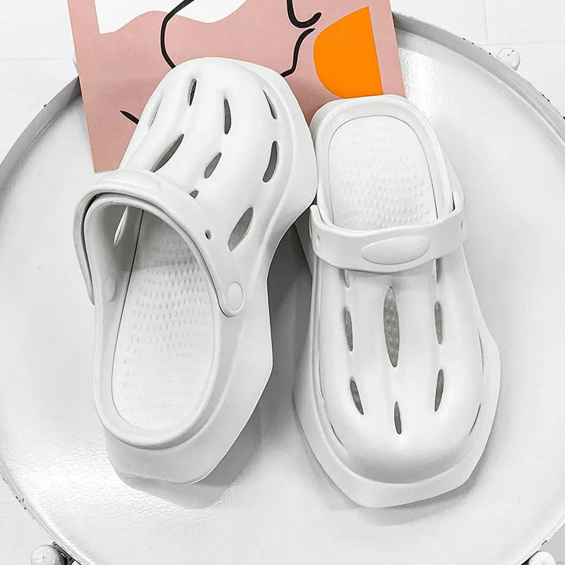 Beige EVA ankle-wrap clogs for garden and beach non-slip summer wear