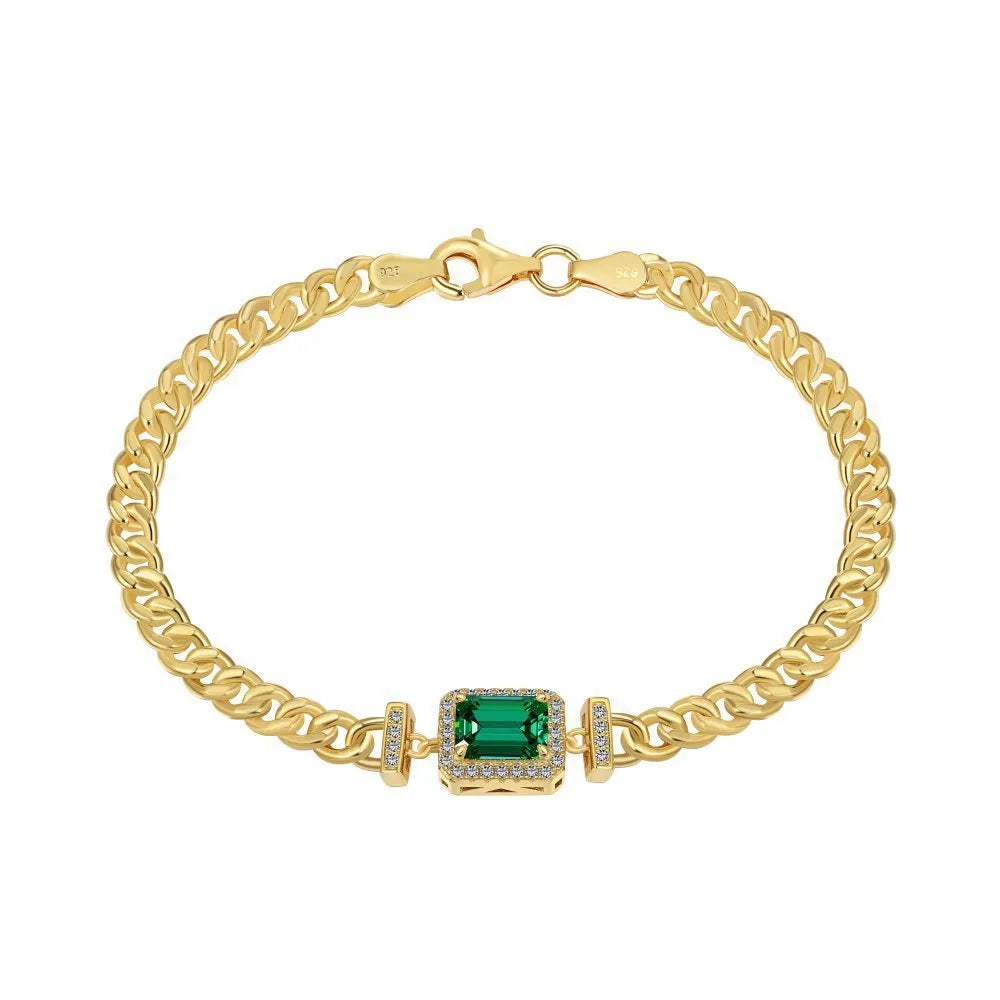 925 silver Cuban link chain necklace and bracelet set with electroplated gold finish for women