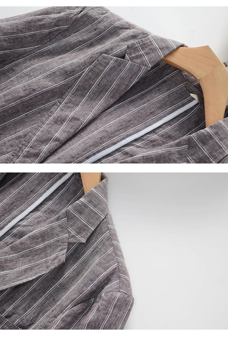 Men's linen striped casual jacket in coffee colour for everyday wear