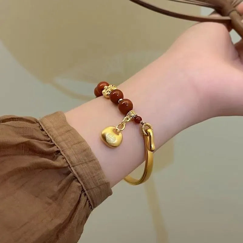 Golden South Red agate character ingot bracelet antique style women's jewellery