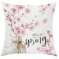 Square short velvet pillow cover with cherry blossom print, 45cm size, shown in one of four colour options.