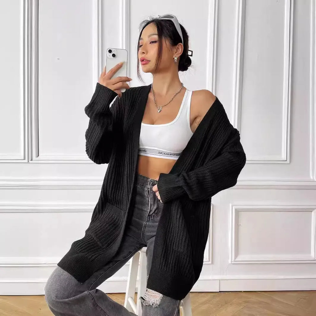 Women's acrylic sweater cardigan in loose street style with 65cm length