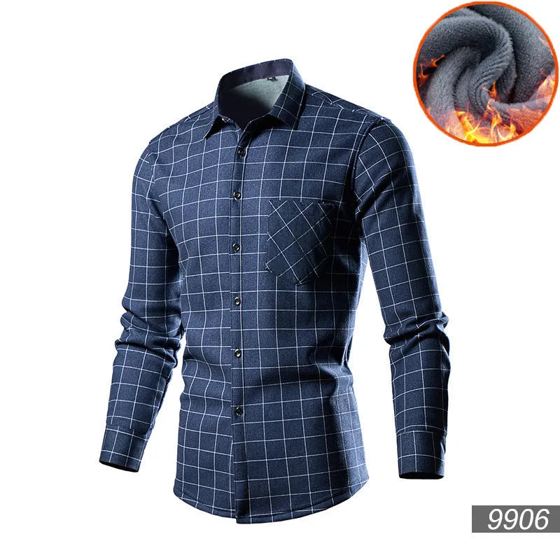 Men's loose-fitting fleece-lined cotton blend cardigan shirt in a solid colour