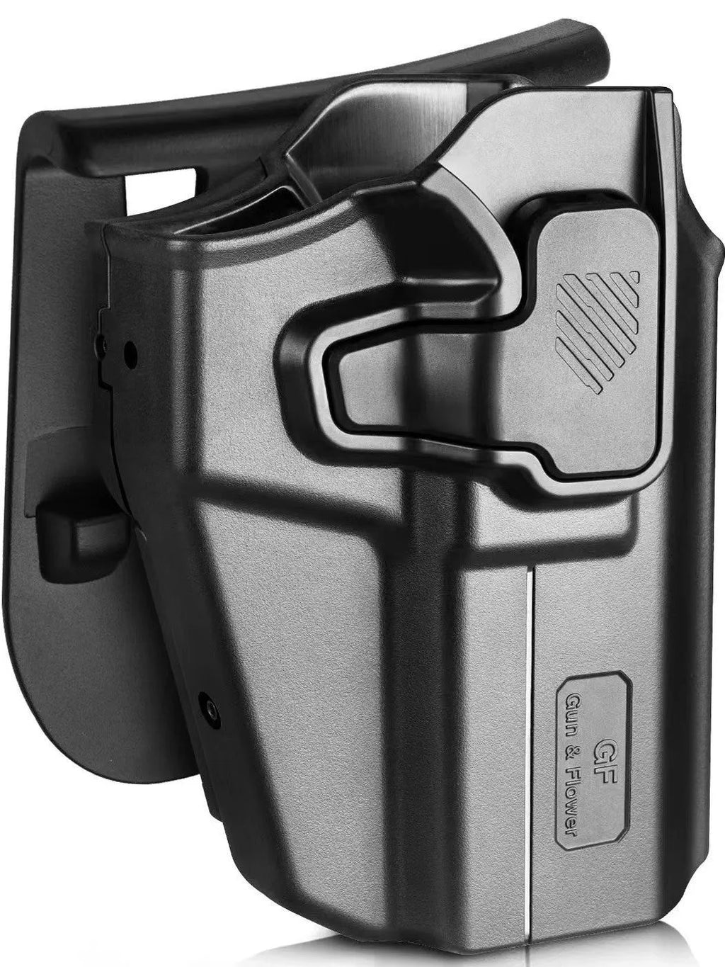 Universal compact full-size quick-draw holster in black with magazine sleeve, left and right hand options