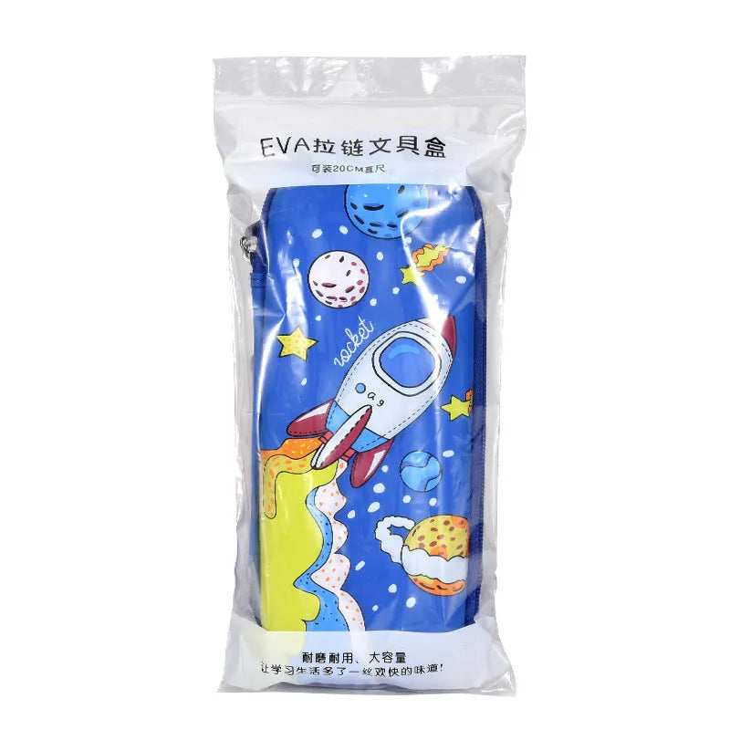 3D leather pencil case with astronaut pattern design showing textured surface and structured box shape