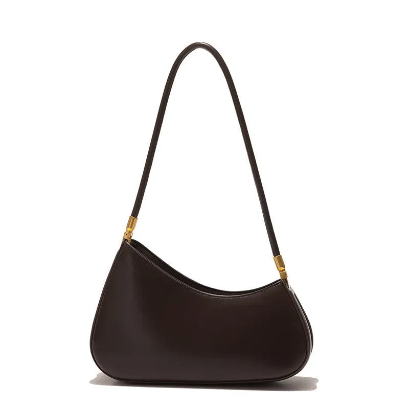 Women's retro oval underarm bag in PU leather with single strap and sandwich pocket