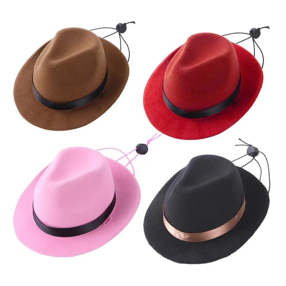 Wool felt mini sun hat for small pets in pink, black, brown, or red, S size 155cm diameter.