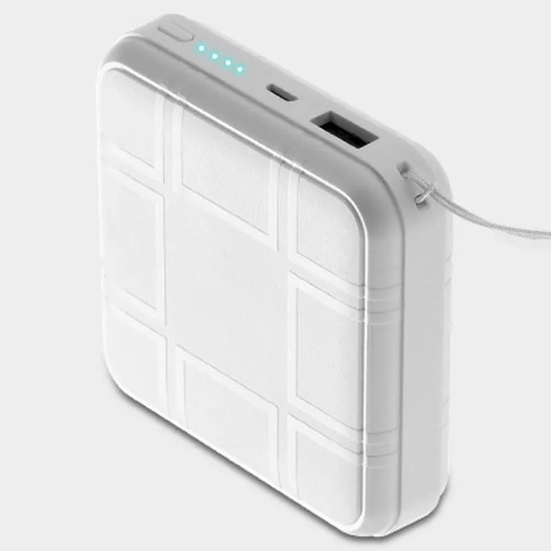 Leather patterned square mini compact power bank in black with USB port