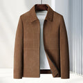 Men's slim fit lapel-collar casual jacket in dark blue, made from Vinylon fabric.