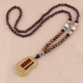 Unisex handmade long bead necklace with Bodhi pendant on chain