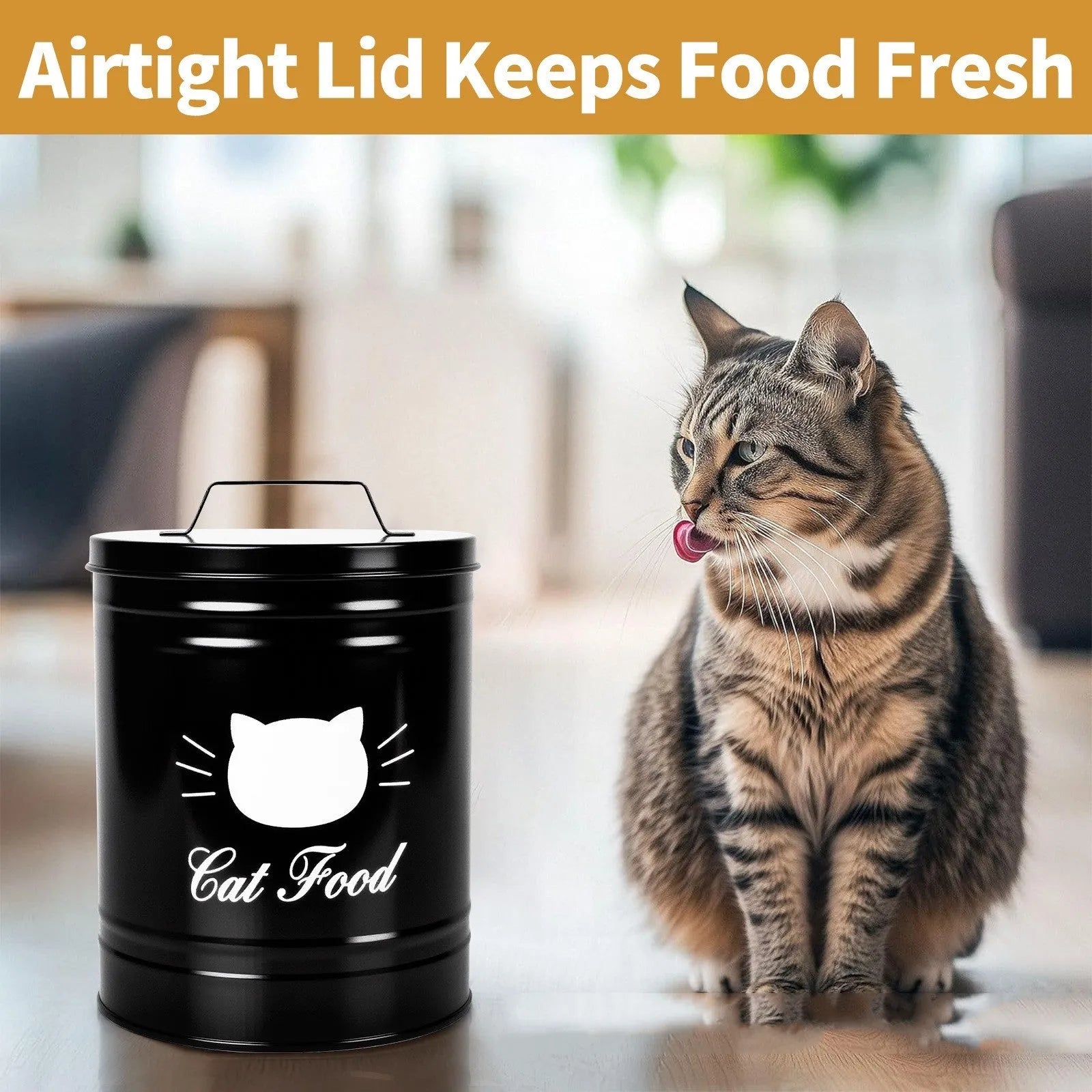 Round black and white iron food storage tins with American style design