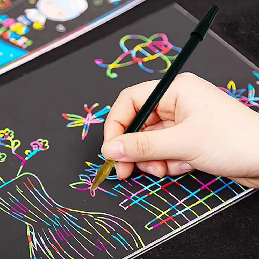 Children's scratching pen with replaceable nibs for art crafts