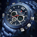 Dual display electronic watch with luminous dial, 44mm alloy case, black colour