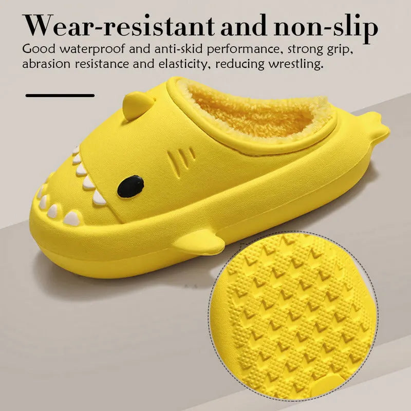 Cartoon shark EVA slippers in yellow couple colour with Baotou closed-toe style and thickened sole