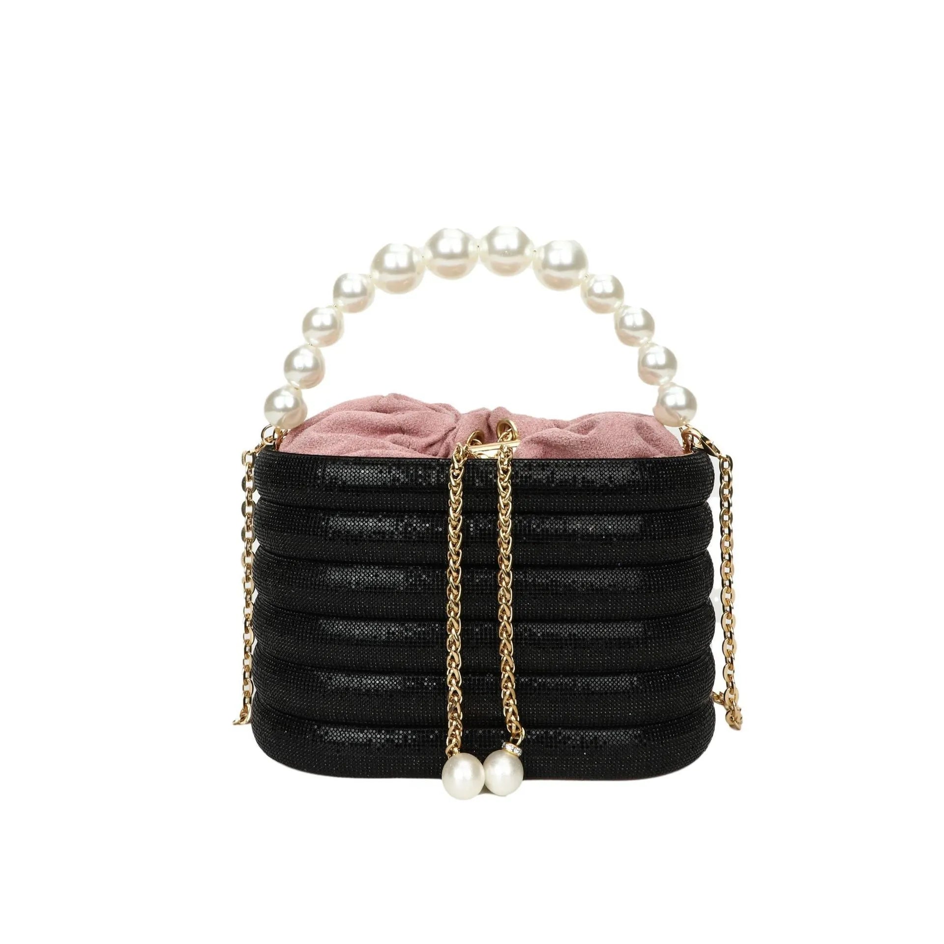 Women's European retro style crossbody bag with pearl beading decoration and one-shoulder strap