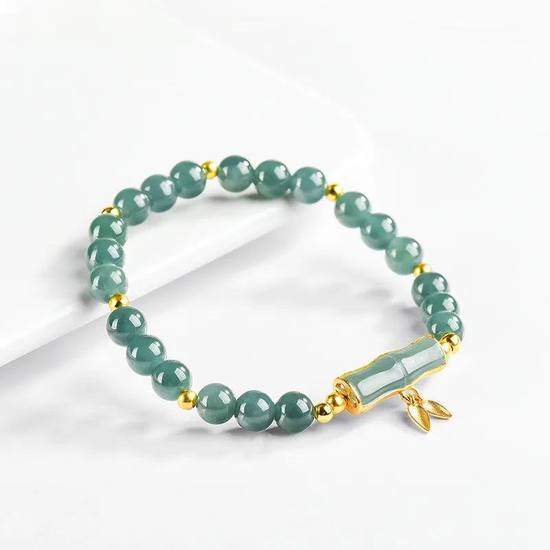 Women's high-rise bracelet with natural blue jade beads on S925 silver band
