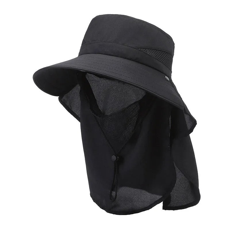 Men's big brim sun-shade fisherman hat made of polyester in khaki colour, with dome crown and adjustable fit