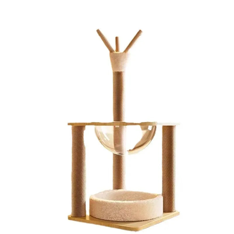 Wooden cat climbing frame with integrated space capsule in luxury colour