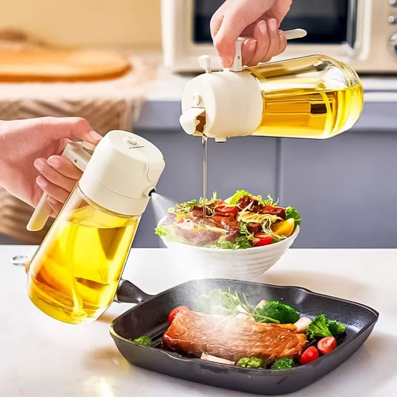 470ml glass kitchen oil sprayer dispenser bottle with ergonomic handle in four colour options