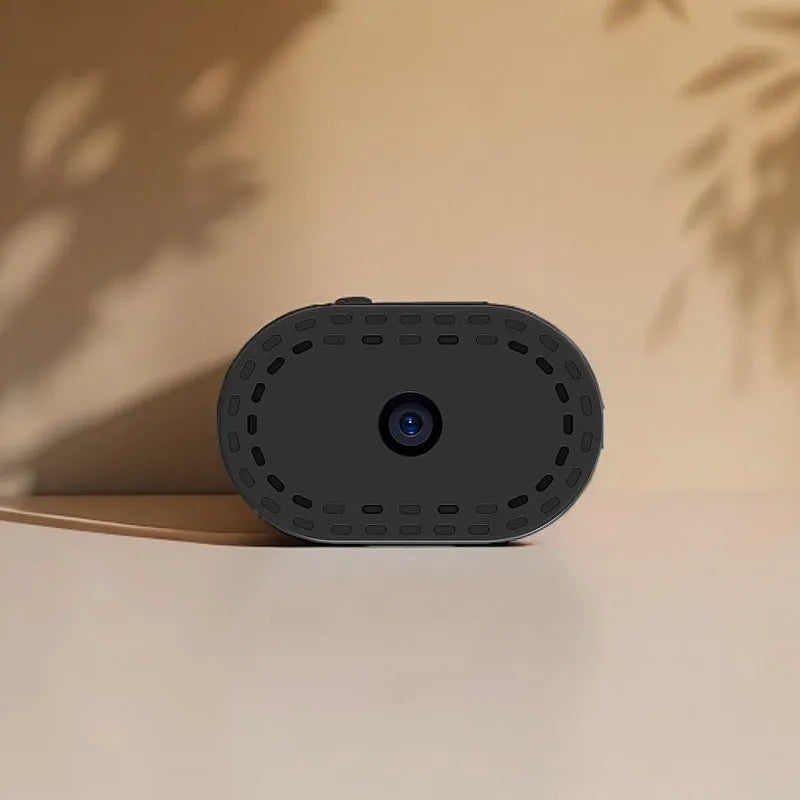 Smart camera wireless WiFi remote monitor black with bracket on shelf