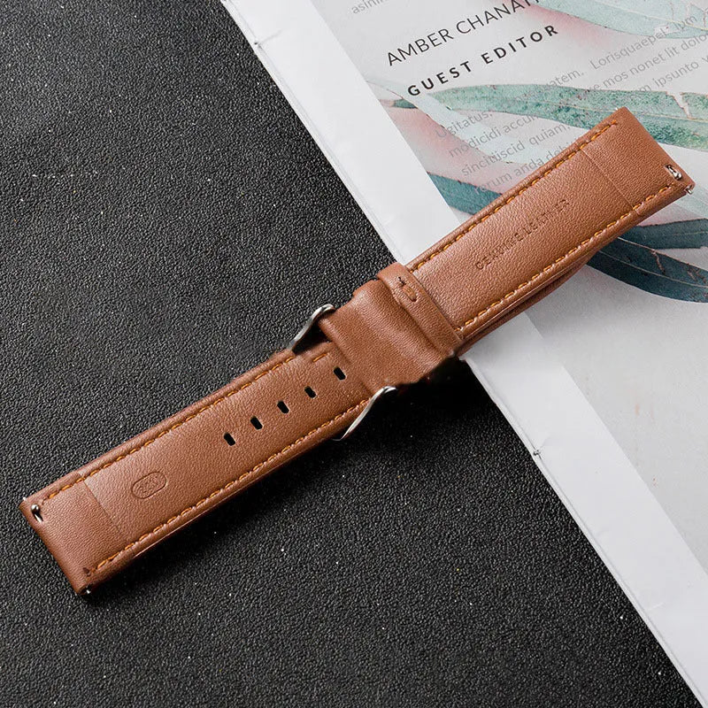 22mm real cowhide leather watch strap in black for Huawei band replacement