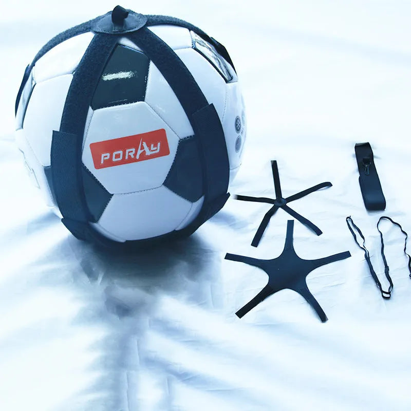 Black football juggling belt made of diving suit fabric, shown at its full 2-metre length for training.