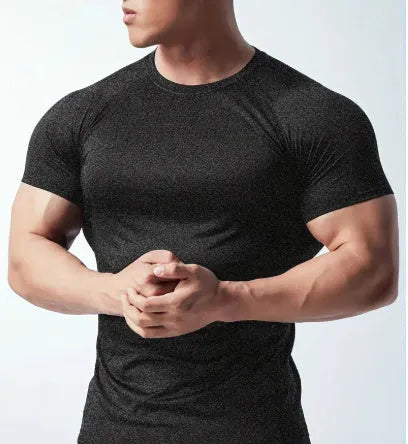 Men's tight stretch quick-drying running short sleeve t-shirt in polyester blend