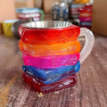 Decorative resin coffee cup with painted bookmark design in American library style, measuring 13cm tall