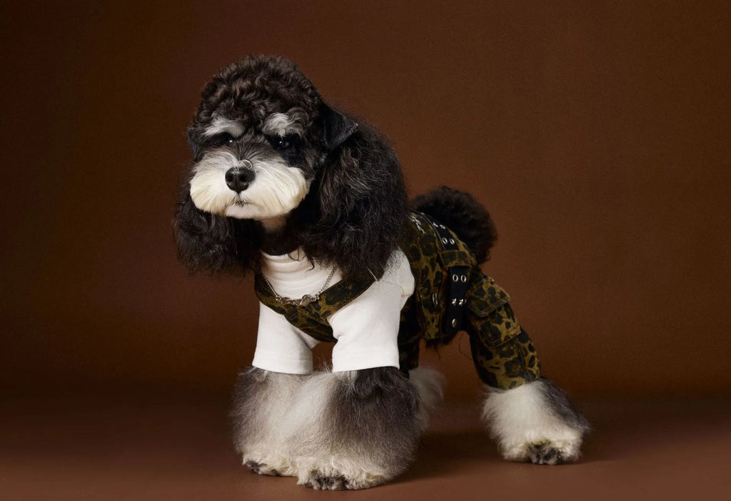 Dog clothes autumn leopard print overalls for pets, cotton material, casual style