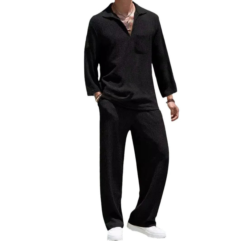 Men's casual commuter shirt trousers suit in polyester fabric available in four colours with Asian sizing