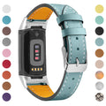 Genuine cowhide leather replacement strap for Fitbit Charge 5 and Charge 6 smartwatches in various colours.