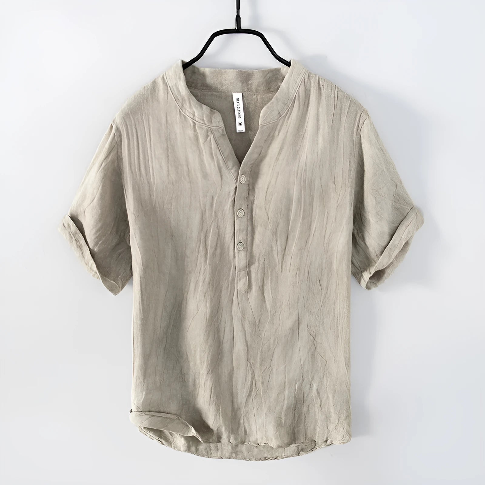 Retro linen pullover top in solid colour with short sleeves on mannequin
