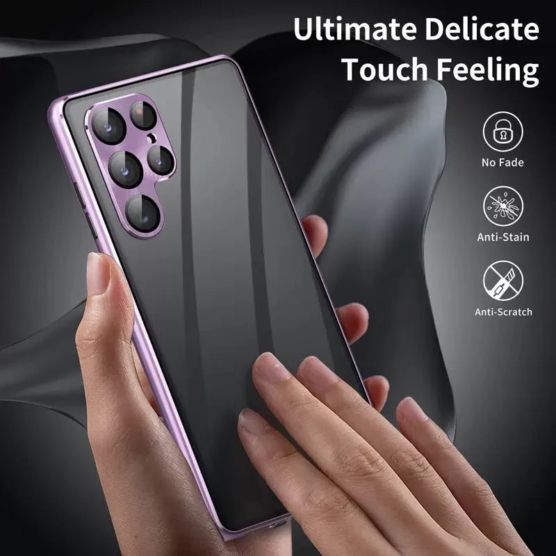 Samsung S24 Ultra magnetic mirror phone case in multiple colours showing metal construction and mirror element